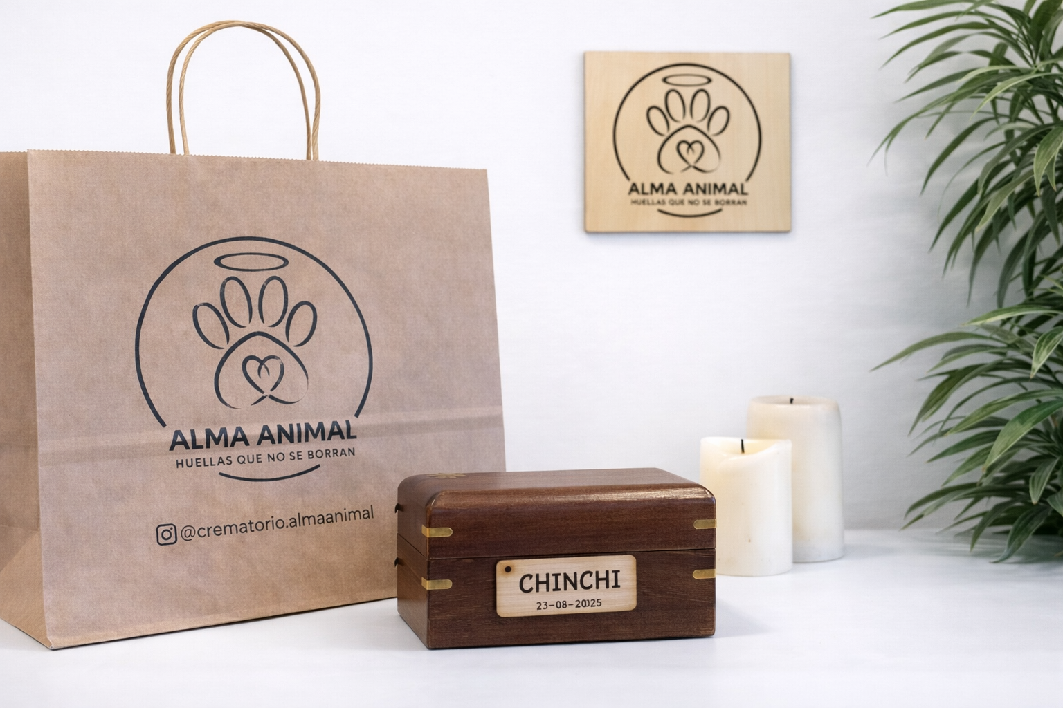Ánfora de madera con huellas de mascota